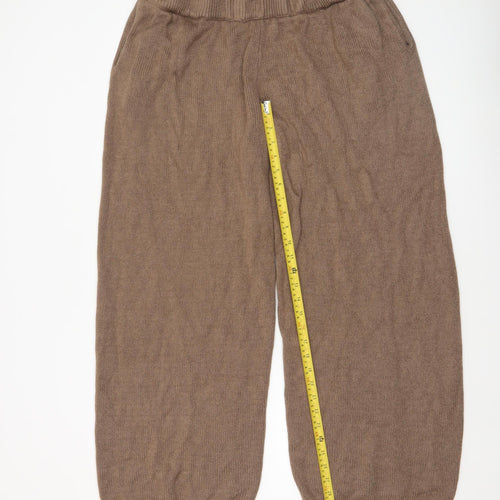 Collusion Women’s Brown Knit Cropped Wide-Leg Trousers L