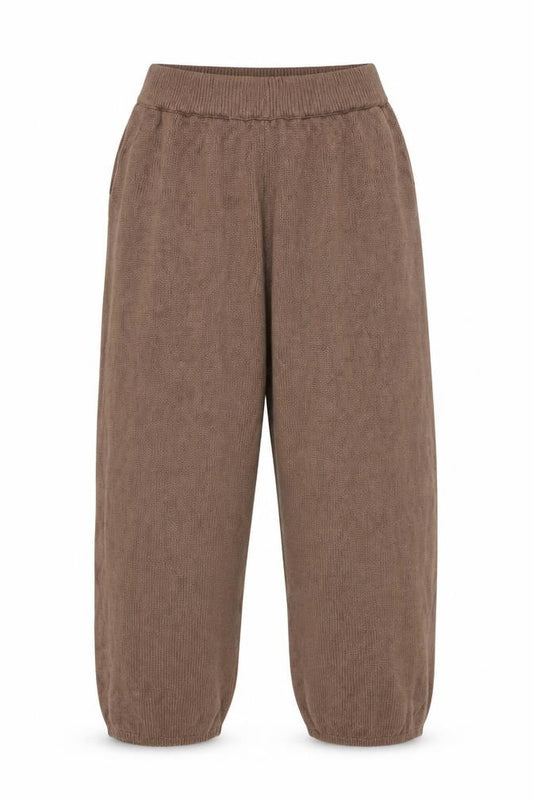 Front view of Collusion Women’s Brown Knit Cropped Wide-Leg Trousers L