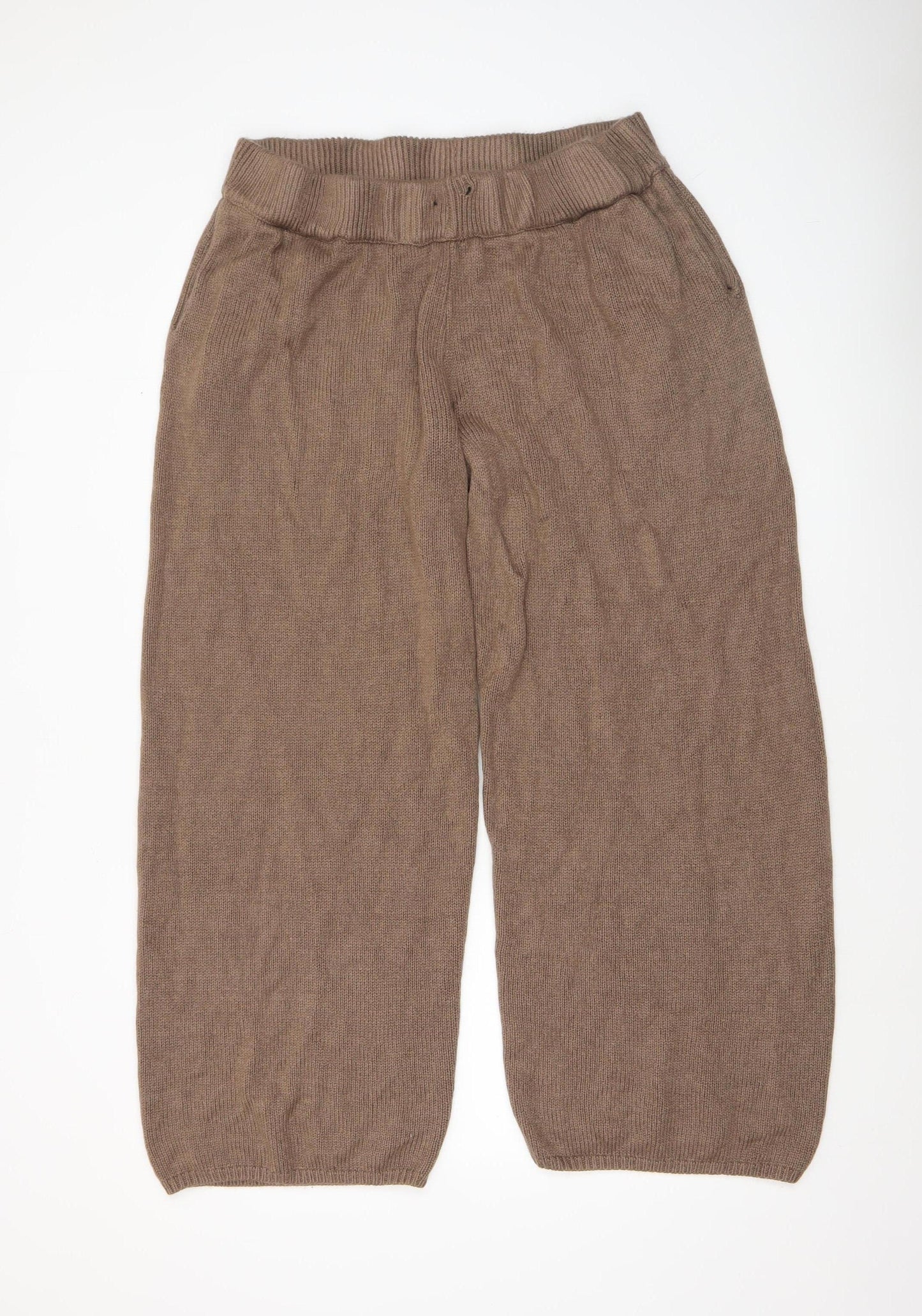 Collusion Women’s Brown Knit Cropped Wide-Leg Trousers L