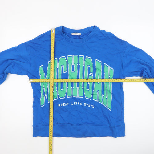 Stradivarius Women Blue Michigan Graphic Pullover Sweatshirt Size 12