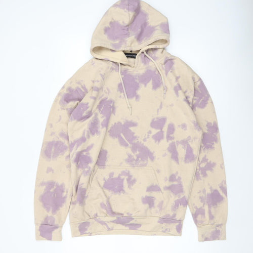 PrettyLittleThing Unisex Beige Purple Tie Dye Pullover Hoodie S