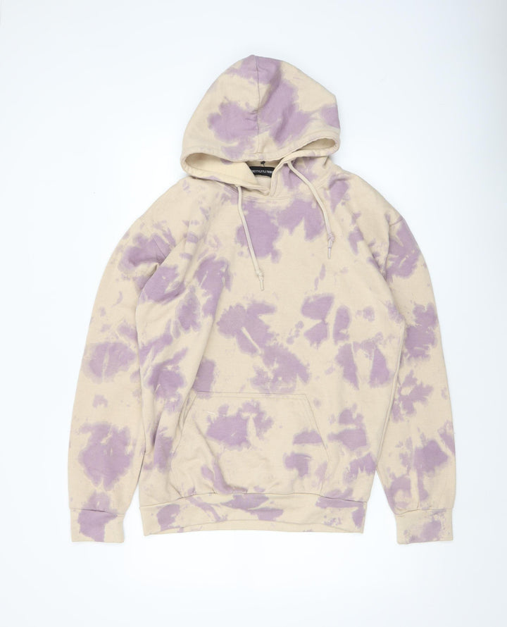 PrettyLittleThing Unisex Beige Purple Tie Dye Pullover Hoodie S