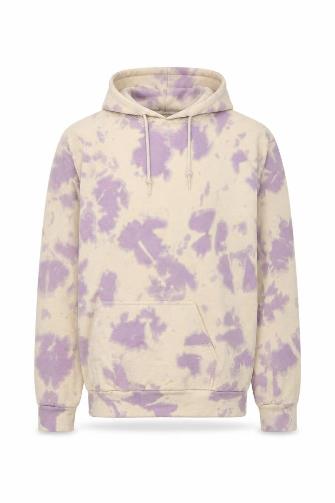 Front view of PRETTYLITTLETHING unisex beige purple tie dye pullover hoodie s