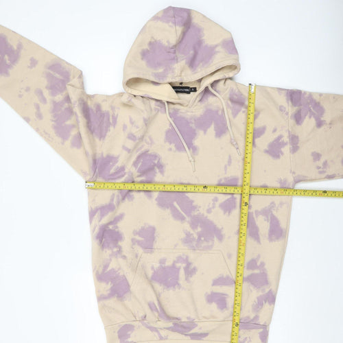 PrettyLittleThing Unisex Beige Purple Tie Dye Pullover Hoodie S