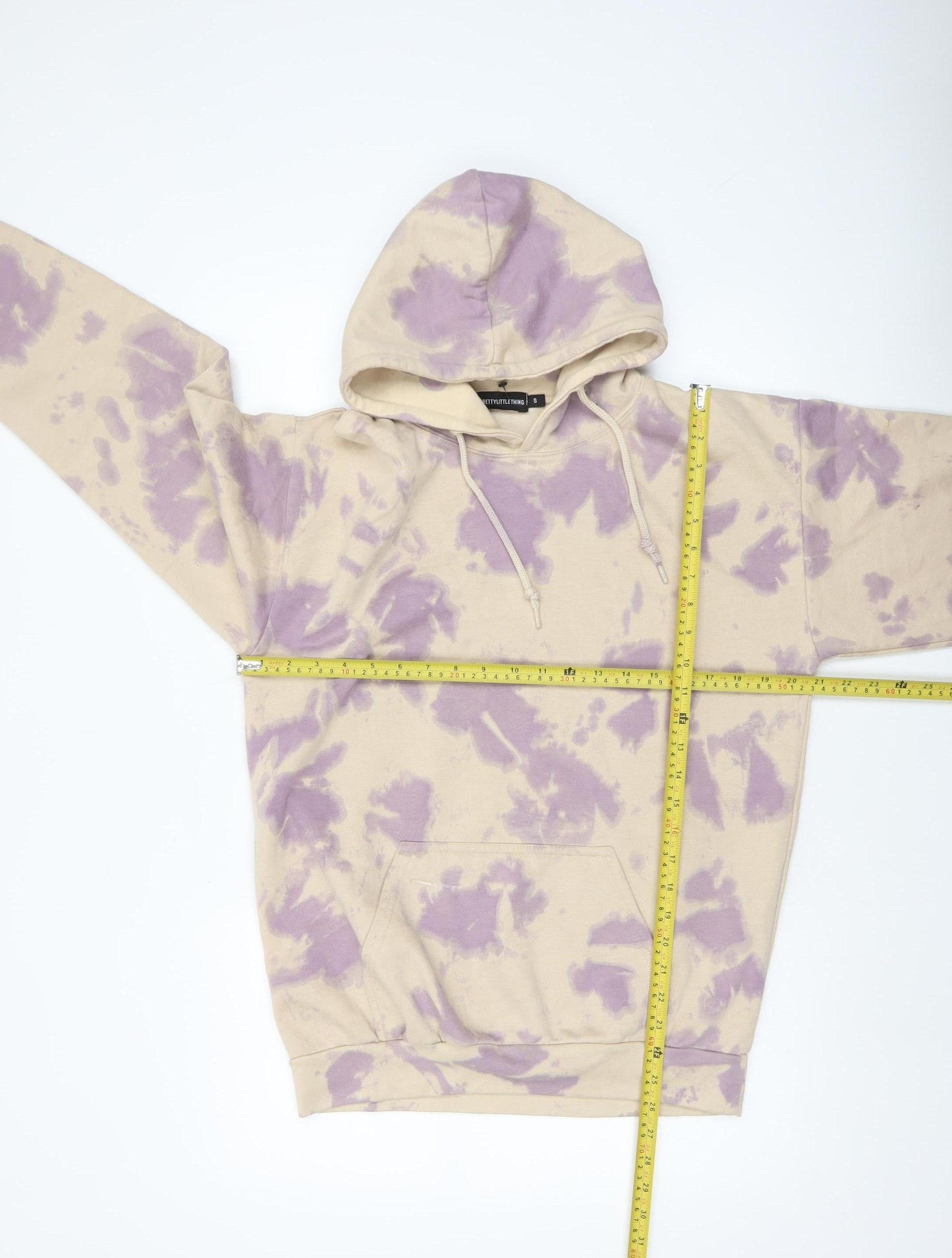 PrettyLittleThing Unisex Beige Purple Tie Dye Pullover Hoodie S