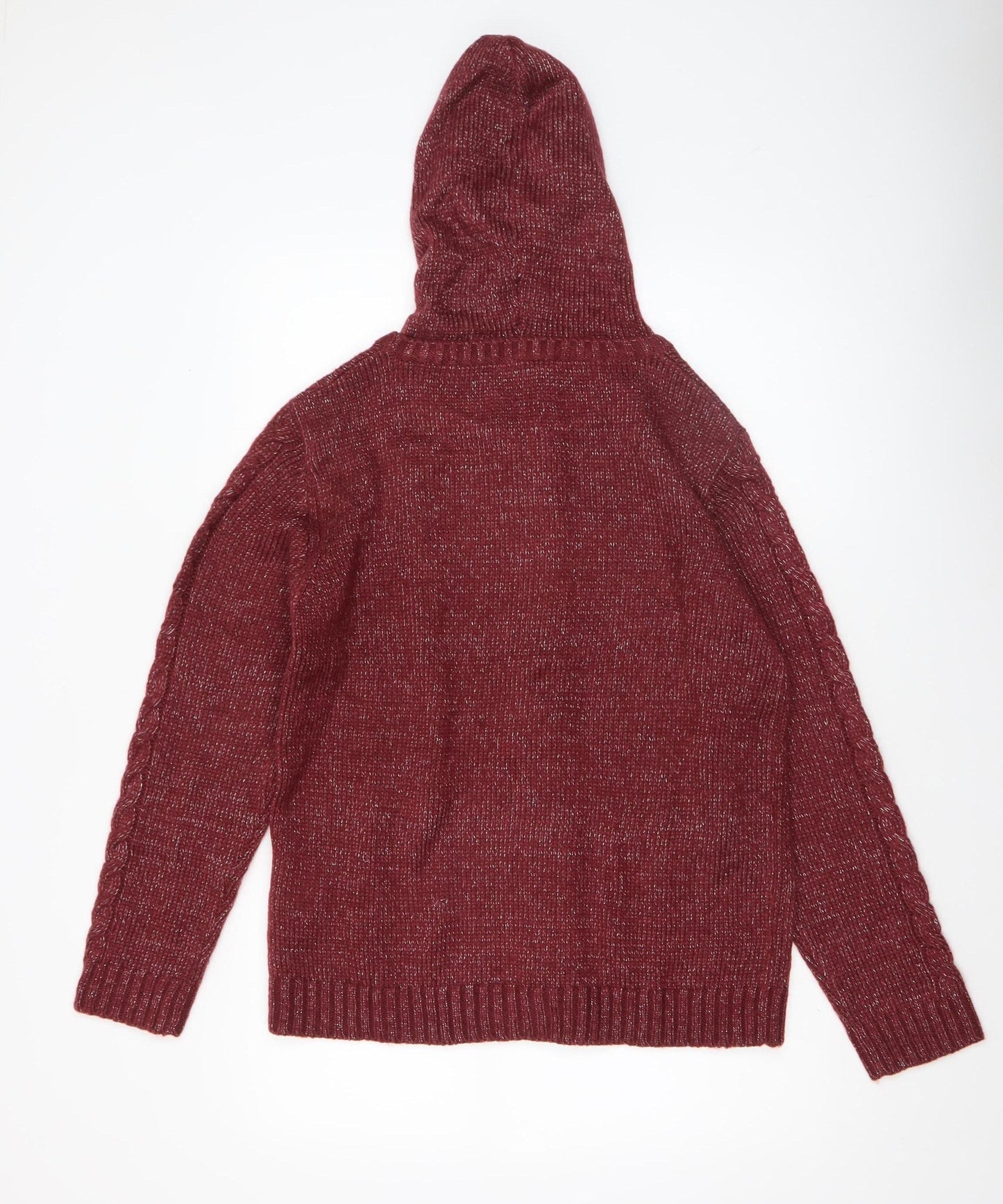 Damart Women’s Red Hooded Full Zip Cable-Knit Jumper Size 10