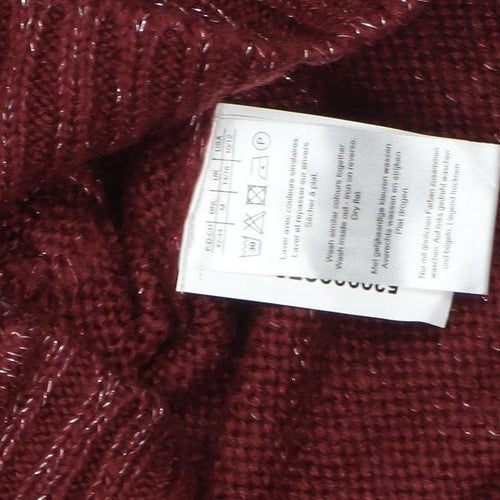 Damart Women’s Red Hooded Full Zip Cable-Knit Jumper Size 10