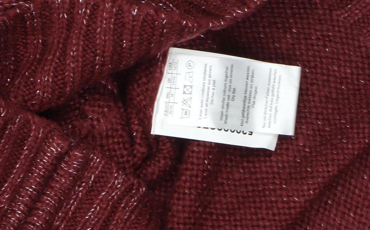 Damart Women’s Red Hooded Full Zip Cable-Knit Jumper Size 10