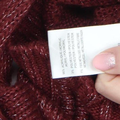 Damart Women’s Red Hooded Full Zip Cable-Knit Jumper Size 10