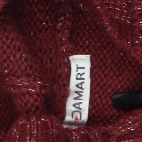 Damart Women’s Red Hooded Full Zip Cable-Knit Jumper Size 10