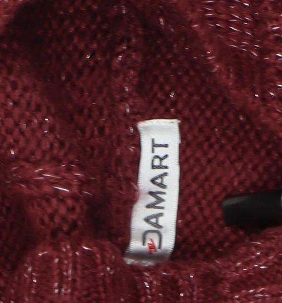 Damart Women’s Red Hooded Full Zip Cable-Knit Jumper Size 10