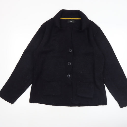 Yida Women Black Long Sleeve Wool Blend Collared Cardigan L