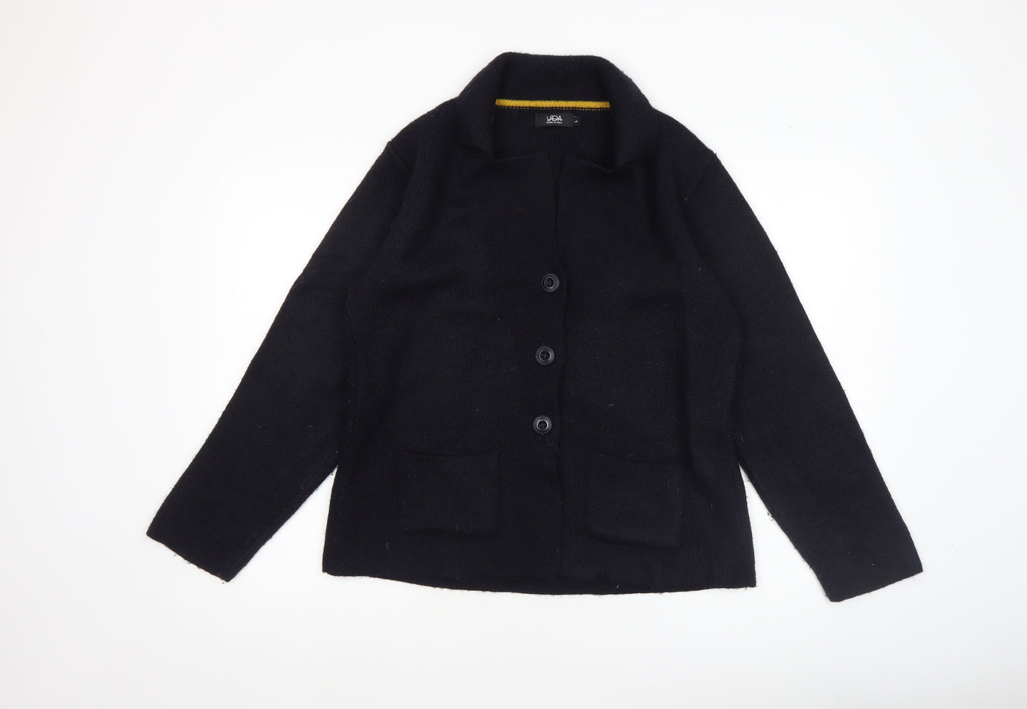 Yida Women Black Long Sleeve Wool Blend Collared Cardigan L