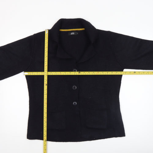Yida Women Black Long Sleeve Wool Blend Collared Cardigan L