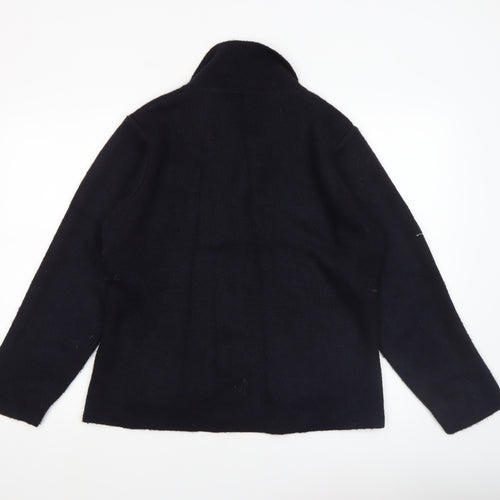 Yida Women Black Long Sleeve Wool Blend Collared Cardigan L