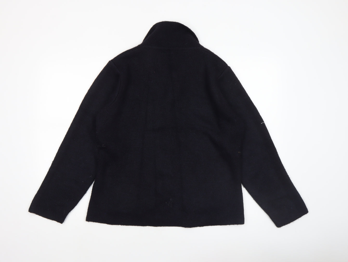 Yida Women Black Long Sleeve Wool Blend Collared Cardigan L