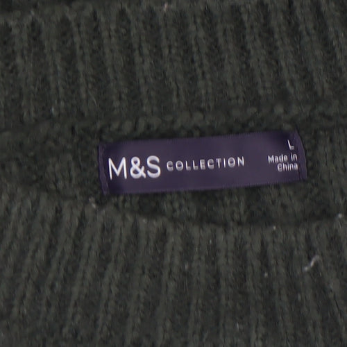 Marks and Spencer Women's Green Wool Blend Cable Knit Jumper L