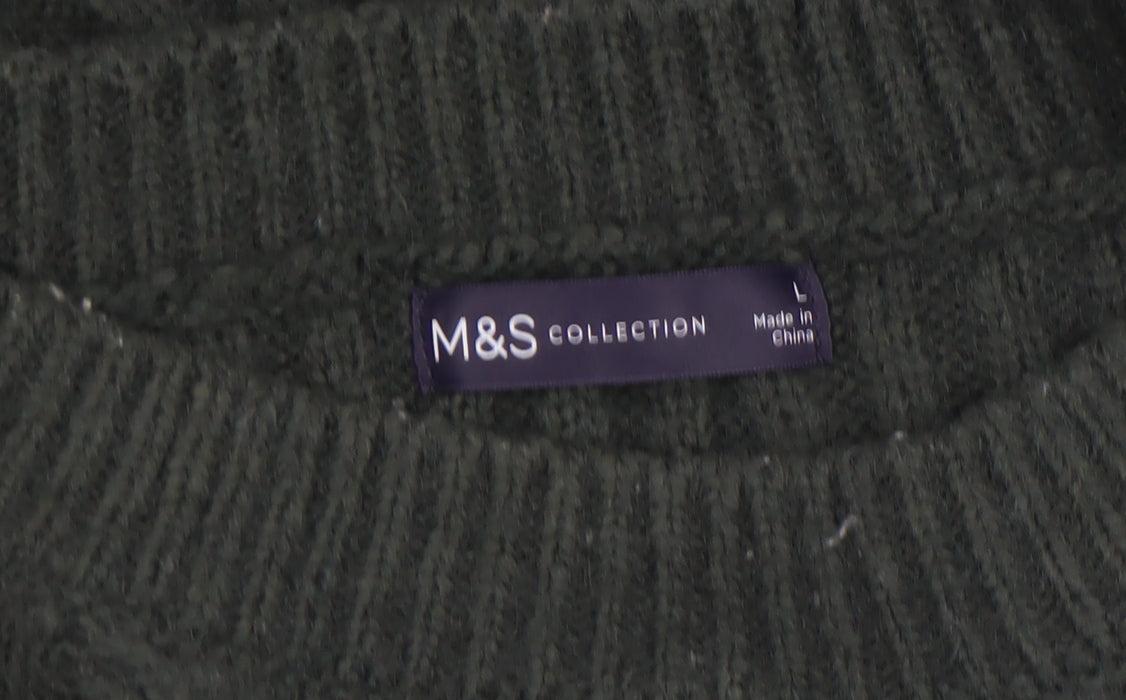 Marks and Spencer Women's Green Wool Blend Cable Knit Jumper L