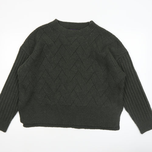 Marks and Spencer Women's Green Wool Blend Cable Knit Jumper L