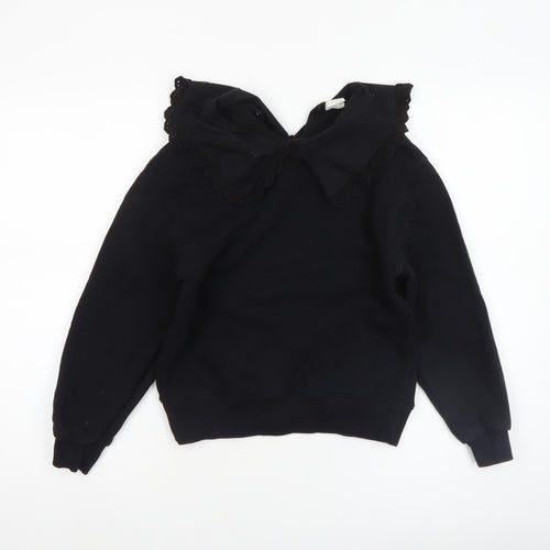 ZARA Girls Black Collared Long Sleeve Pullover Blouse 10 Years 140cm