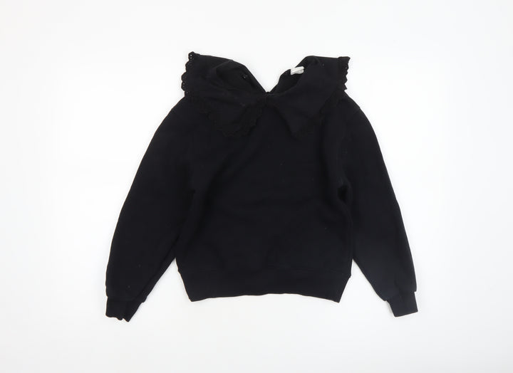 ZARA Girls Black Collared Long Sleeve Pullover Blouse 10 Years 140cm
