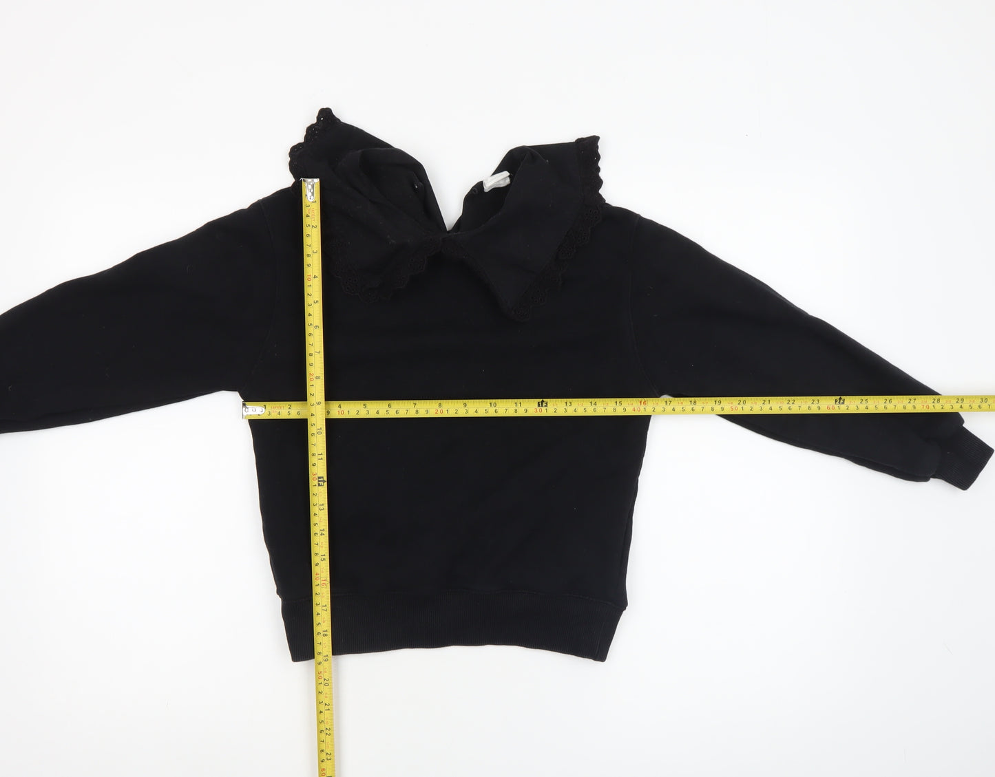 ZARA Girls Black Collared Long Sleeve Pullover Blouse 10 Years 140cm