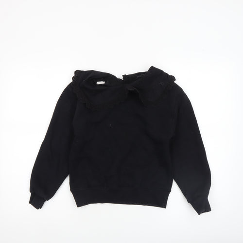 ZARA Girls Black Collared Long Sleeve Pullover Blouse 10 Years 140cm