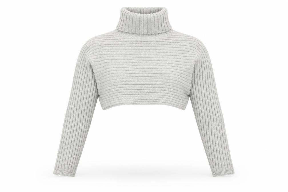 New Look Women Grey Roll Neck Rib Knit Cropped Jumper Size M