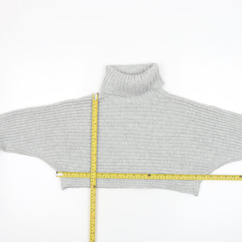New Look Women Grey Roll Neck Rib Knit Cropped Jumper Size M