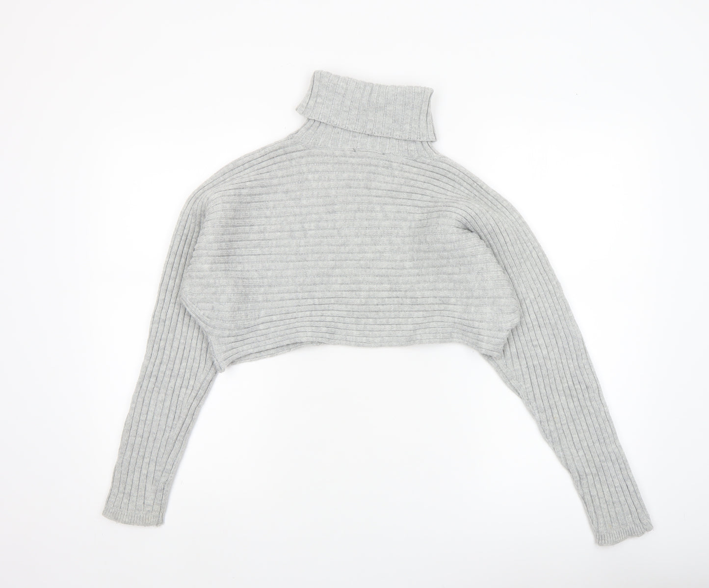 New Look Women Grey Roll Neck Rib Knit Cropped Jumper Size M