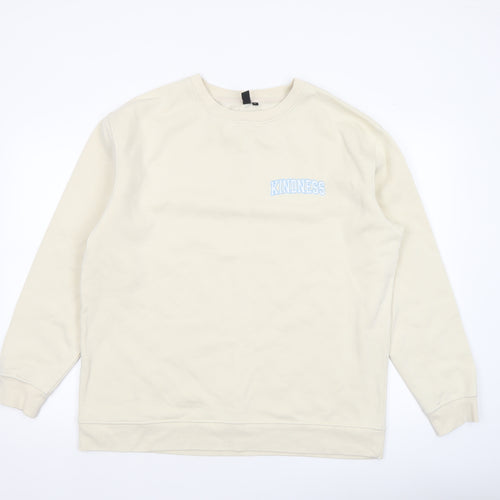 Nobody's Child Men's Beige Kindness Embroidered Crew Neck Sweatshirt L