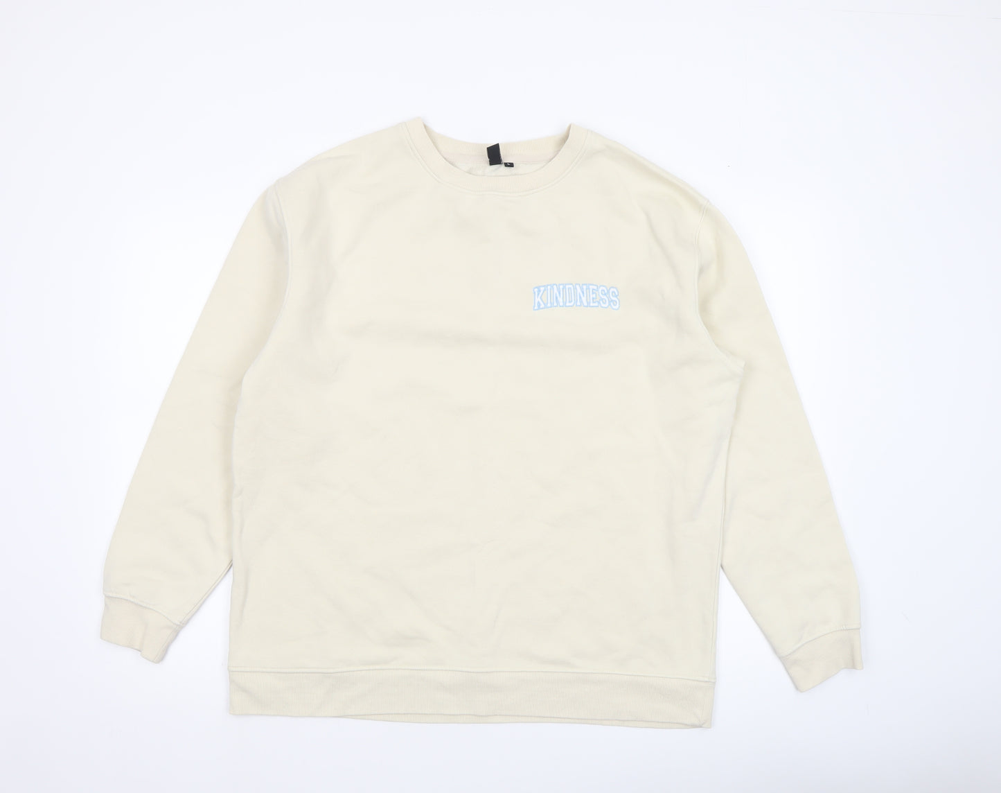 Nobody's Child Men's Beige Kindness Embroidered Crew Neck Sweatshirt L