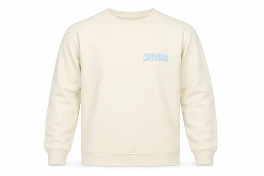 Front view of Nobody's Child Men's Beige Kindness Embroidered Crew Neck Sweatshirt L