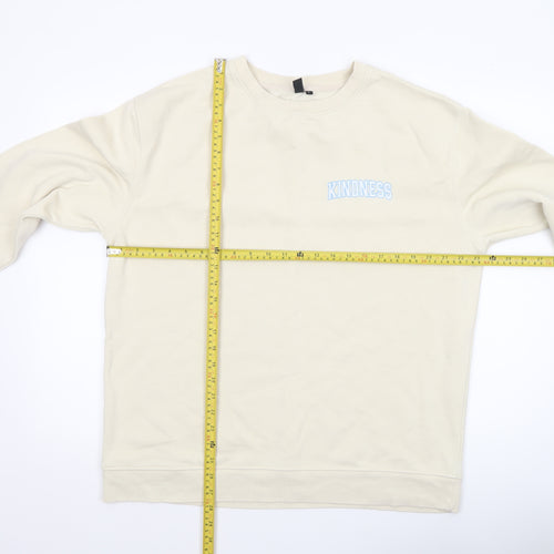 Nobody's Child Men's Beige Kindness Embroidered Crew Neck Sweatshirt L