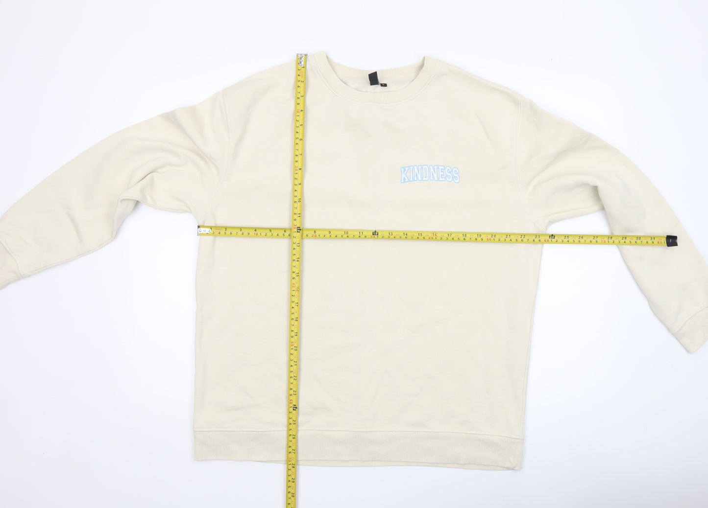 Nobody's Child Men's Beige Kindness Embroidered Crew Neck Sweatshirt L