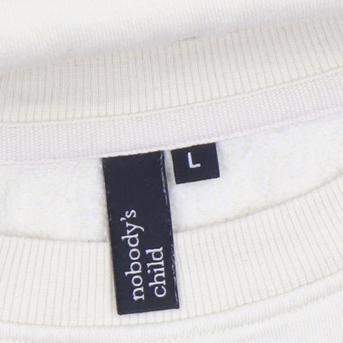 Nobody's Child Men's Beige Kindness Embroidered Crew Neck Sweatshirt L