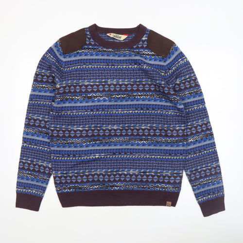 Tokyo Laundry Men's Blue Geometric Knit Crew Neck Jumper Size M