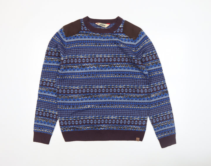 Tokyo Laundry Men's Blue Geometric Knit Crew Neck Jumper Size M