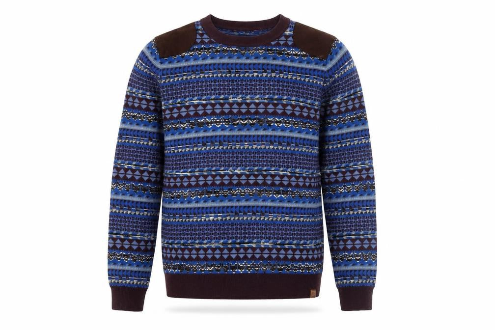Tokyo Laundry Men's Blue Geometric Knit Crew Neck Jumper Size M