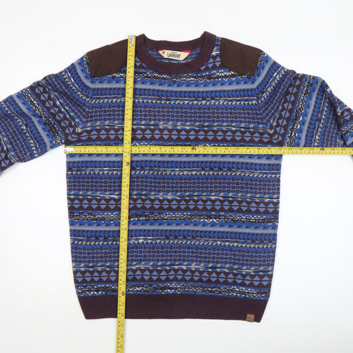 Tokyo Laundry Men's Blue Geometric Knit Crew Neck Jumper Size M