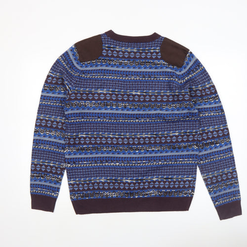 Tokyo Laundry Men's Blue Geometric Knit Crew Neck Jumper Size M