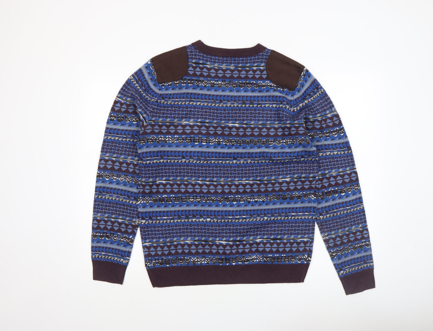 Tokyo Laundry Men's Blue Geometric Knit Crew Neck Jumper Size M