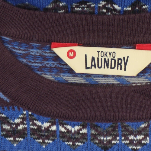 Tokyo Laundry Men's Blue Geometric Knit Crew Neck Jumper Size M