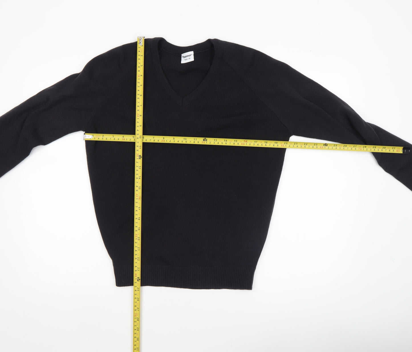 Banner Men's Black Acrylic V-Neck Long Sleeve Knit Jumper Size S