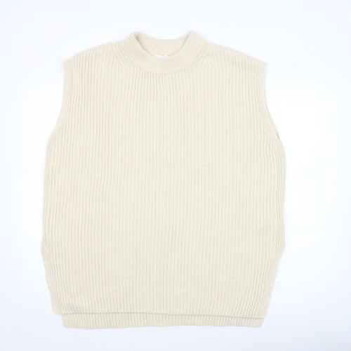 H&M Women Beige Mock Neck Sleeveless Ribbed Knit Vest Size 12