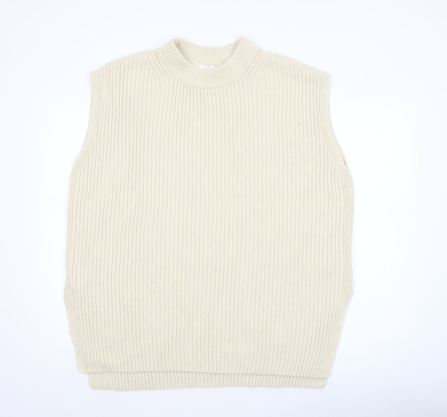 H&M Women Beige Mock Neck Sleeveless Ribbed Knit Vest Size 12