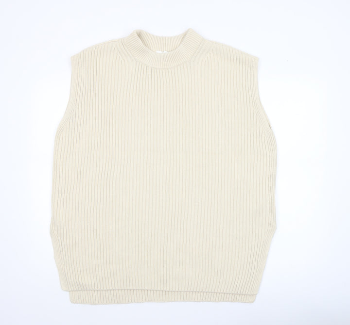 H&M Women Beige Mock Neck Sleeveless Ribbed Knit Vest Size 12