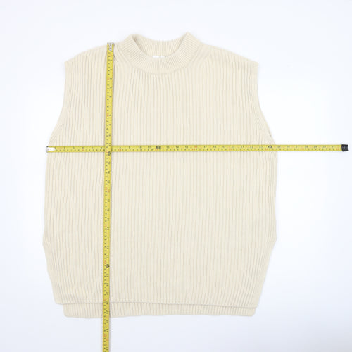 H&M Women Beige Mock Neck Sleeveless Ribbed Knit Vest Size 12