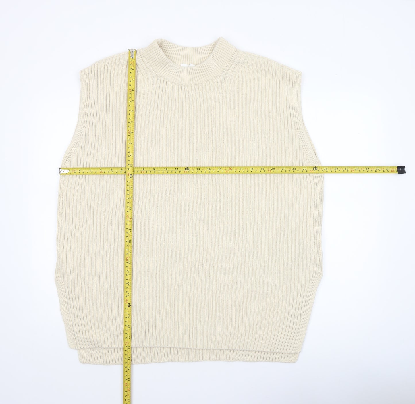 H&M Women Beige Mock Neck Sleeveless Ribbed Knit Vest Size 12
