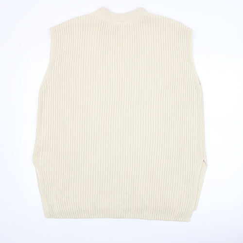 H&M Women Beige Mock Neck Sleeveless Ribbed Knit Vest Size 12